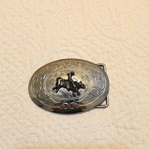 VINTAGE | large silver bull rider cowboy buckle.